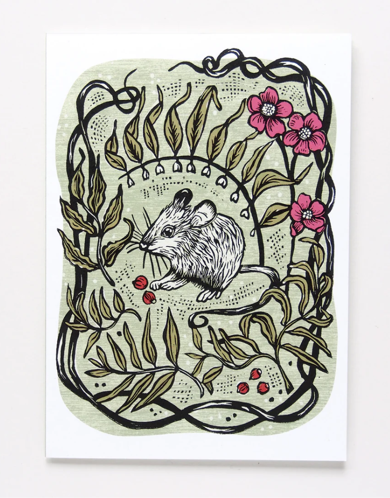 Garden Mouse Vintage Style -Blank Card