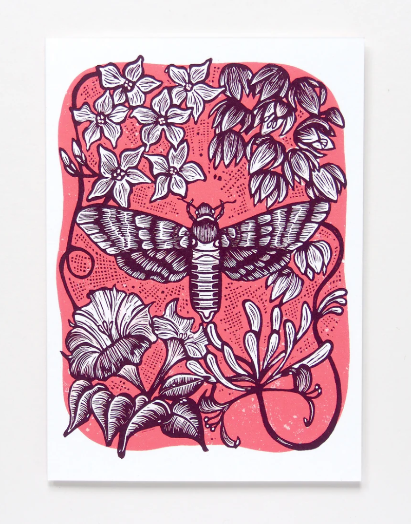 Moth and Flowers -Blank Card