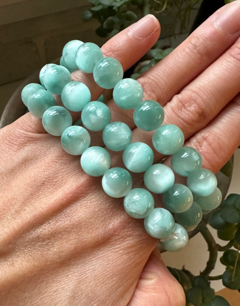 Green Angelite A+++ 10 mm Round Bracelet