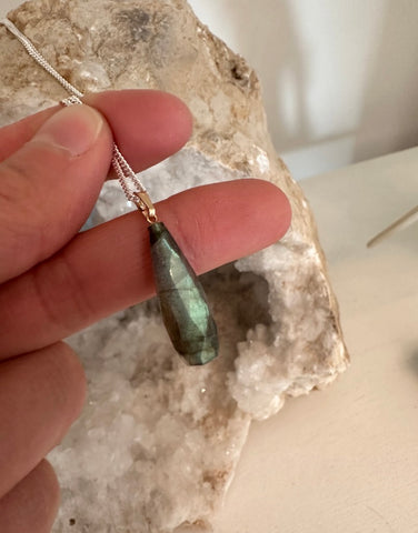 LABRADORITE DROPLET FACET PENDANT