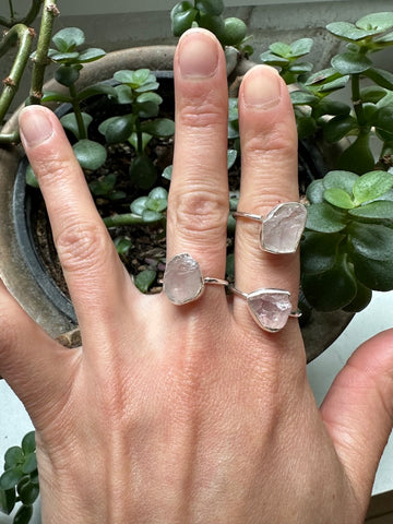 Rose Quartz RAW Silver Ring