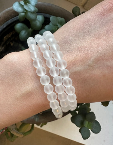 CLEAR QUARTZ - 6MM Matte ROUND BRACELET