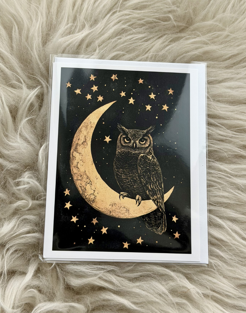 Owl Perched on Moon Card