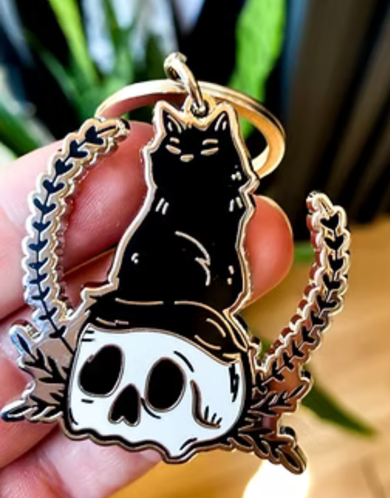 Cat on Skull Keychain