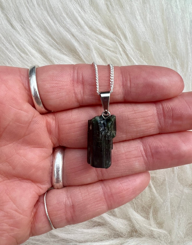 Green Tourmaline Raw Pendant