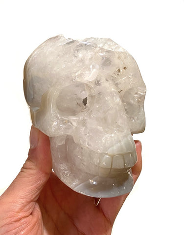 Quartz + Grey Botswana Agate Geode Skull