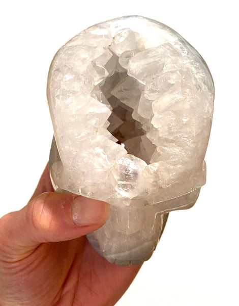 Quartz + Grey Botswana Agate Geode Skull
